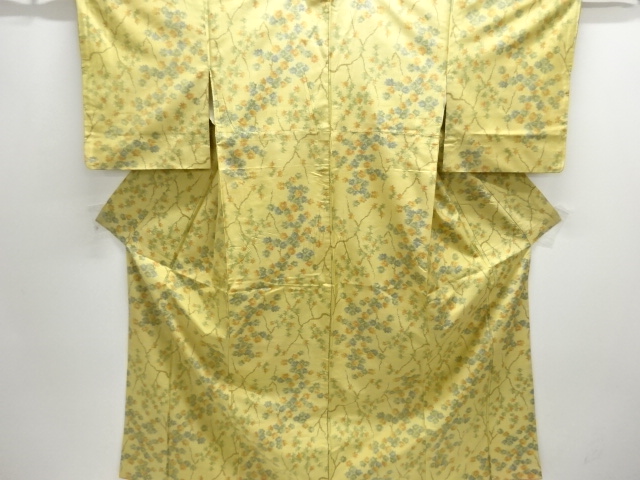 JAPANESE KIMONO / ANTIQUE KIMONO / SILK / TSUMUGI / WOVEN BRANCH FLOWER
